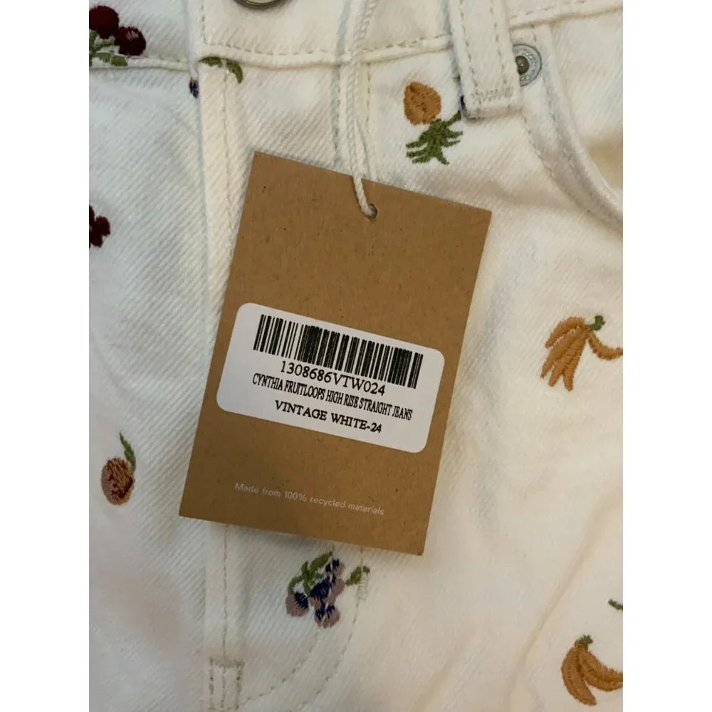 Reformation Vintage White Cynthia Fruitloops High Rise Straight Jeans, Sz 24 NWT - Picture 4 of 7